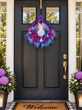 Handmade Easter Bunny Deco Mesh Wreath One of a Kind Donna Corless Spring Decor